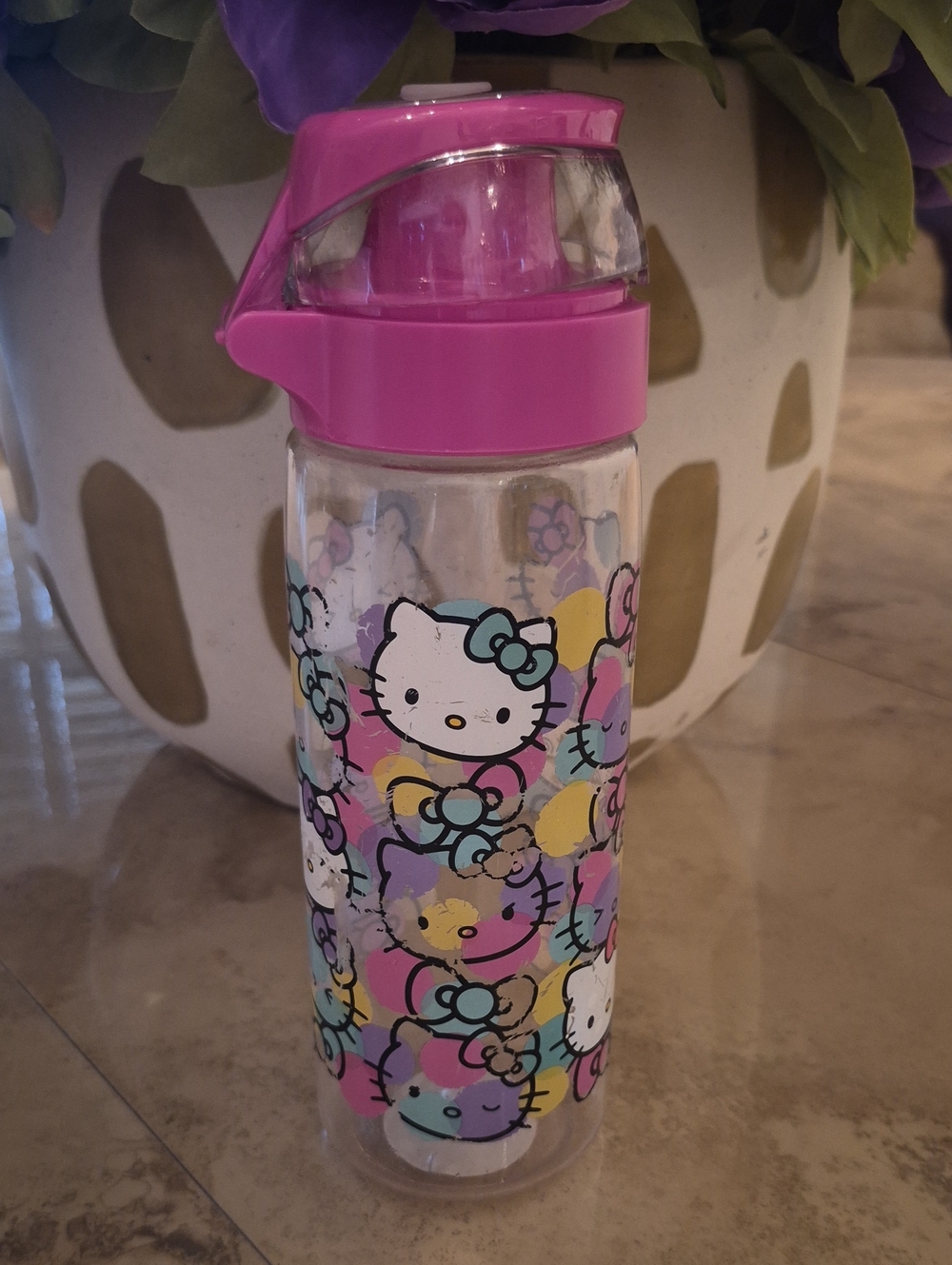 Hello Kitty Pink-Top Kids Water Bottle with Colorful Character Pattern
